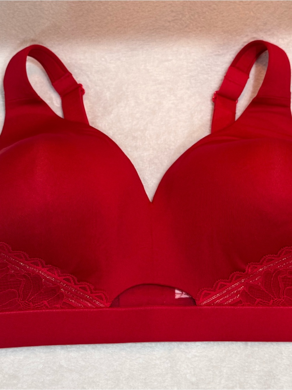 Cacique Red Lace Trim Wireless Bra